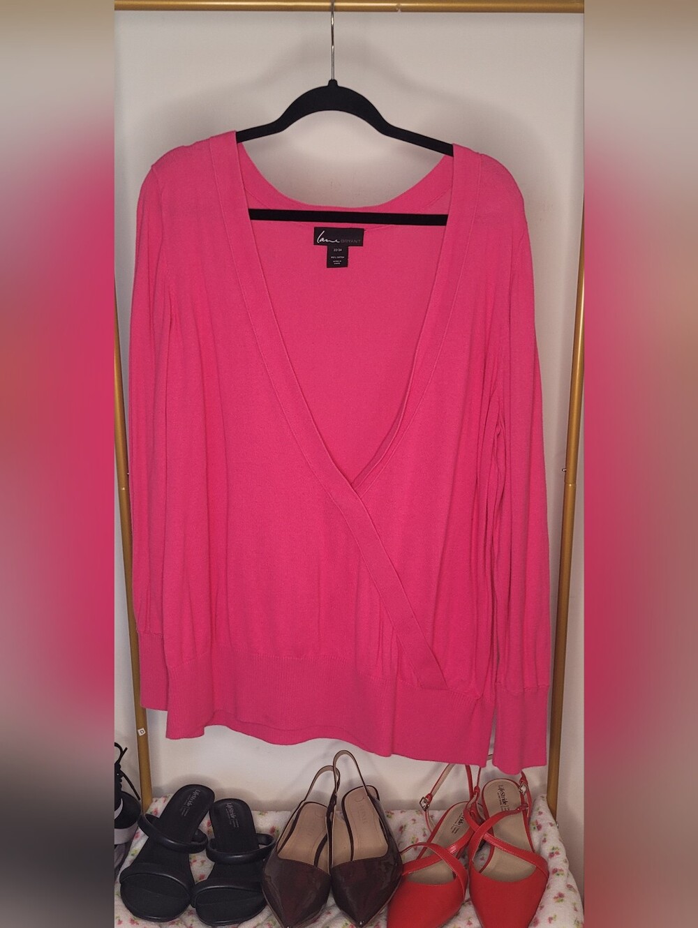 Lane Bryant Hot Pink V-Neck Faux-Wrap Sweater